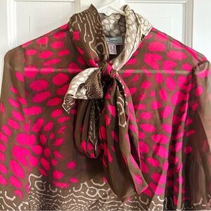 Issa London Brown and Pink with Bow Silk Sheer Blouse Size 6